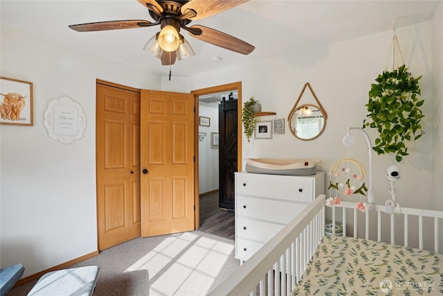 17230 Heather Ln SE, Yelm, WA 98597 - bedroom featuring carpet floors, a closet, and a ceiling fan