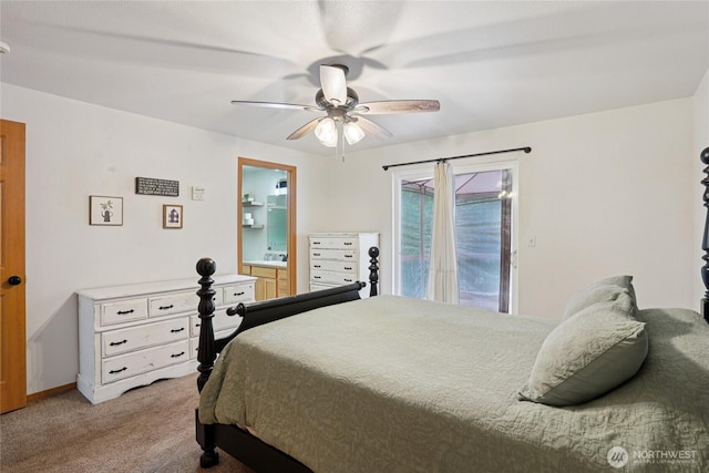 17230 Heather Ln SE, Yelm, WA 98597 - carpeted bedroom featuring access to exterior, ceiling fan, and ensuite bathroom