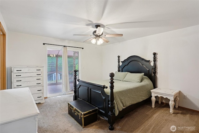 17230 Heather Ln SE, Yelm, WA 98597 - bedroom featuring carpet flooring, access to exterior, and ceiling fan