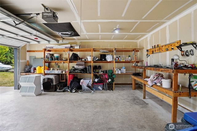 17230 Heather Ln SE, Yelm, WA 98597 - garage with a garage door opener and a workshop area