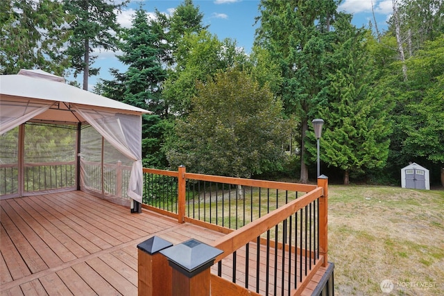 17230 Heather Ln SE, Yelm, WA 98597 - deck with a gazebo, a storage shed, and a lawn