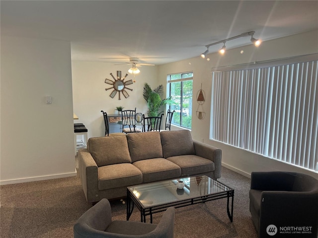 4800 200th St SW Unit E205, Lynnwood, WA 98036 - carpeted living area with track lighting and a ceiling fan