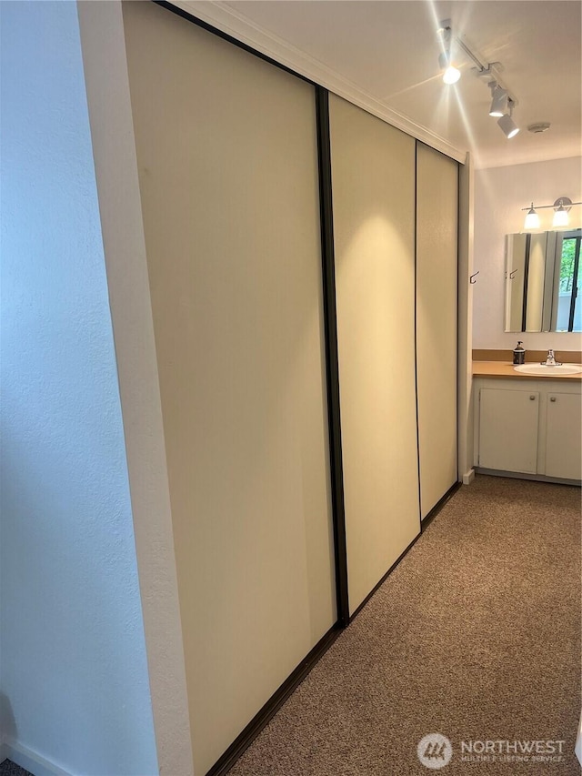 4800 200th St SW Unit E205, Lynnwood, WA 98036 - hallway featuring rail lighting and light colored carpet