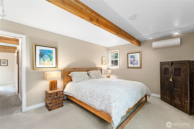 7623 NE 123rd St, Kirkland, WA 98034 - bedroom with a wall mounted air conditioner, light carpet, and rail lighting