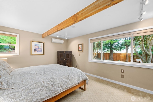 7623 NE 123rd St, Kirkland, WA 98034 - bedroom with track lighting, an AC wall unit, carpet floors, and multiple windows