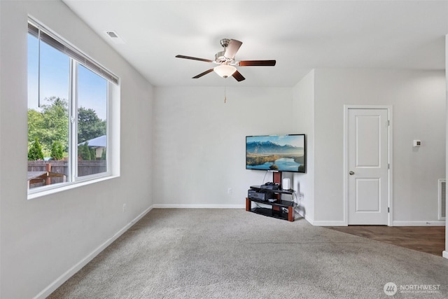 32803 Marguerite Ln, Sultan, WA 98294 - carpeted living area with ceiling fan and baseboards