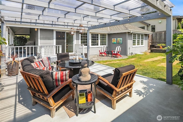 527 16th Ave W, Kirkland, WA 98033 - view of patio / terrace with a pergola, outdoor dining space, and outdoor lounge area