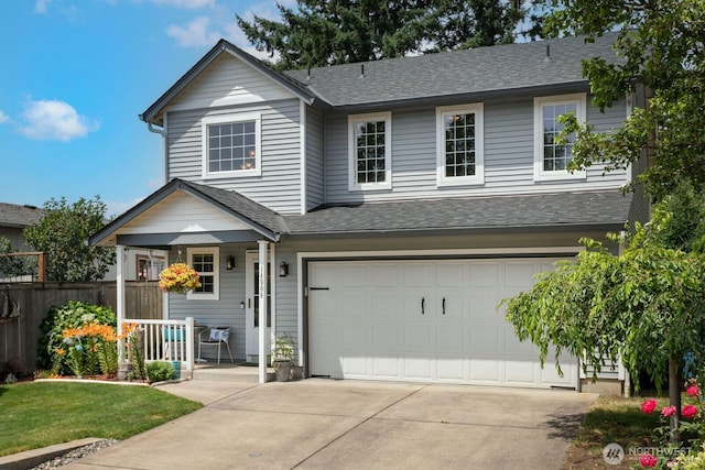 14908 NE 70th St, Vancouver, WA 98682 - view of front facade featuring a porch, driveway, an attached garage, and a shingled roof
