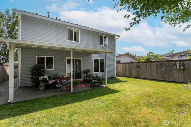14908 NE 70th St, Vancouver, WA 98682 - rear view of property with an outdoor hangout area, a fenced backyard, and a patio