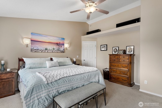 14908 NE 70th St, Vancouver, WA 98682 - bedroom with light colored carpet, lofted ceiling, and ceiling fan