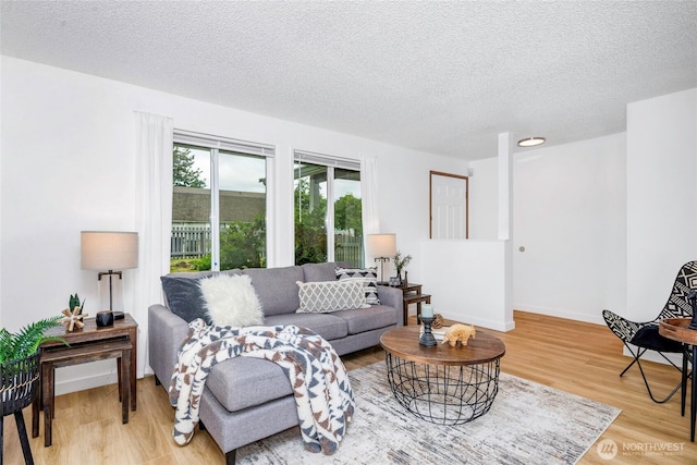 7509 E F St, Tacoma, WA 98404 - living room featuring a textured ceiling and light wood-style floors