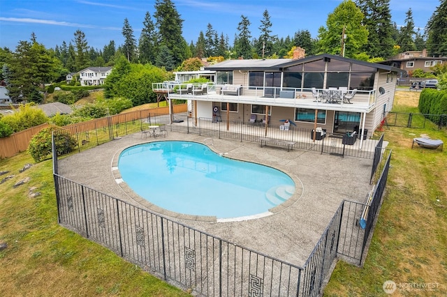 8717 182nd Pl SW, Edmonds, WA 98026 - view of swimming pool featuring a fenced backyard, a patio area, and view of scattered trees