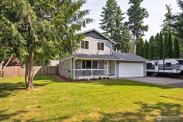 17602 154th Way SE, Yelm, WA 98597 - traditional-style home with a porch, a garage, asphalt driveway, and board and batten siding