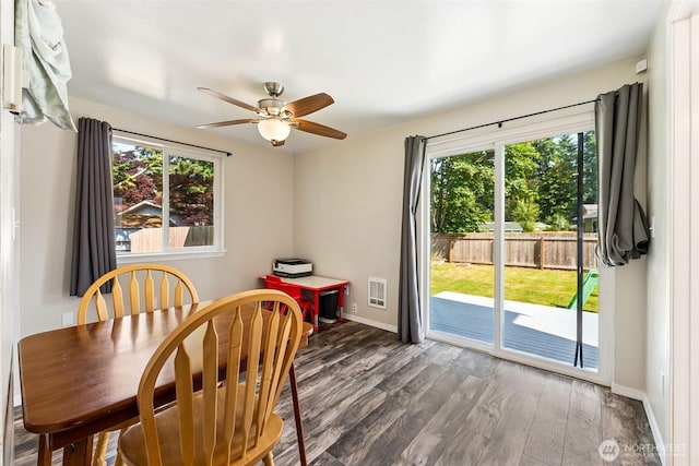 17602 154th Way SE, Yelm, WA 98597 - dining room featuring healthy amount of natural light, wood finished floors, and ceiling fan