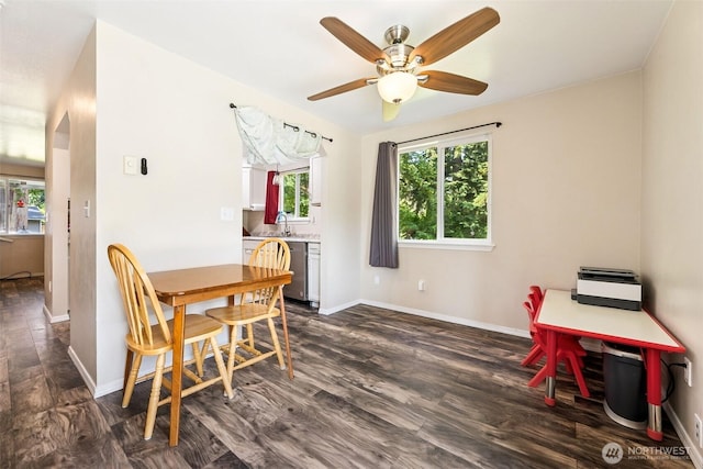 17602 154th Way SE, Yelm, WA 98597 - dining room with dark wood-style flooring and ceiling fan