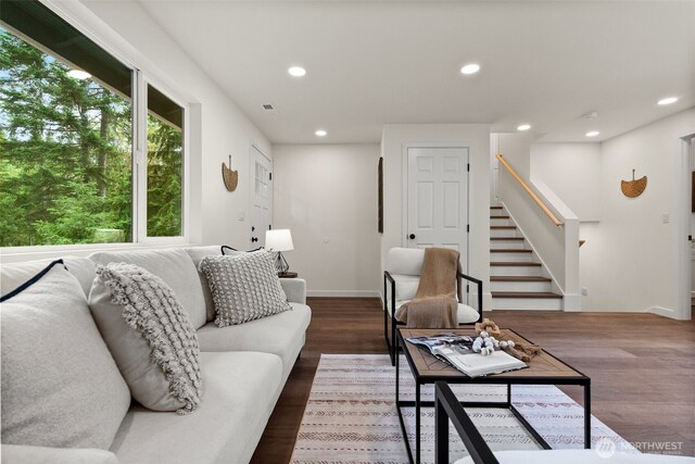 754 SW Oak Rd, Port Orchard, WA 98367 - living room with stairway, recessed lighting, and wood finished floors