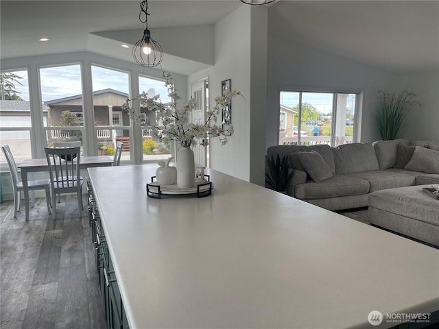 926 N Rock Rose Ave, Sequim, WA 98382 - dining room with wood finished floors, plenty of natural light, recessed lighting, and high vaulted ceiling