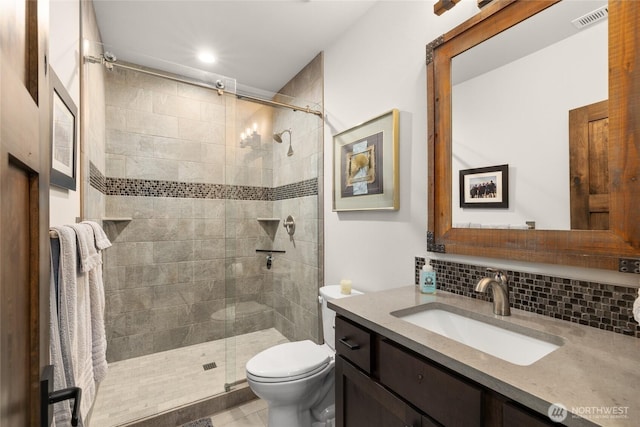 151 Miners Camp Way, Cle Elum, WA 98922 - bathroom with vanity, a stall shower, and decorative backsplash