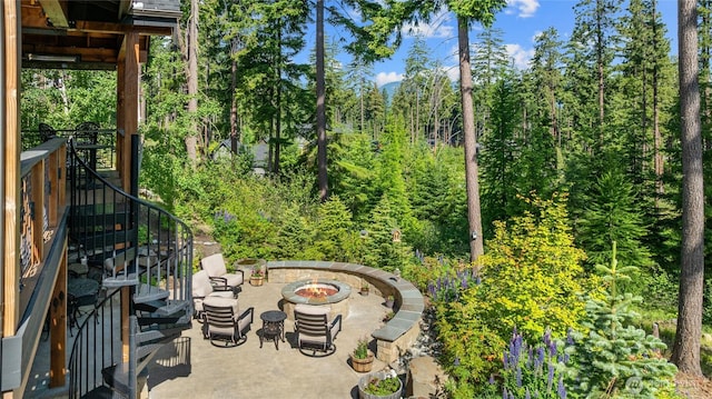 151 Miners Camp Way, Cle Elum, WA 98922 - view of patio / terrace featuring stairway and an outdoor fire pit