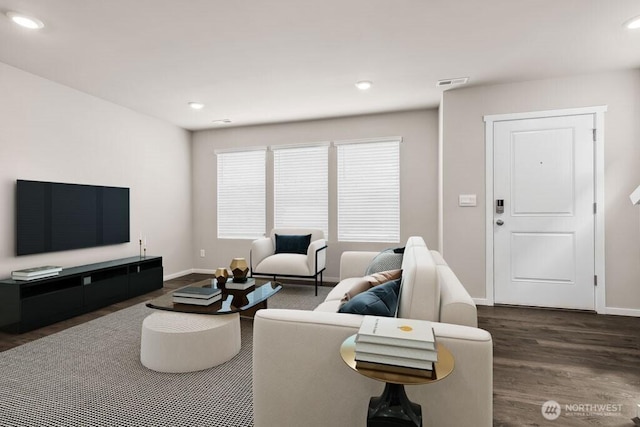 14908 204th Ave E Unit 638, Bonney Lake, WA 98391 - living area featuring dark wood finished floors and recessed lighting