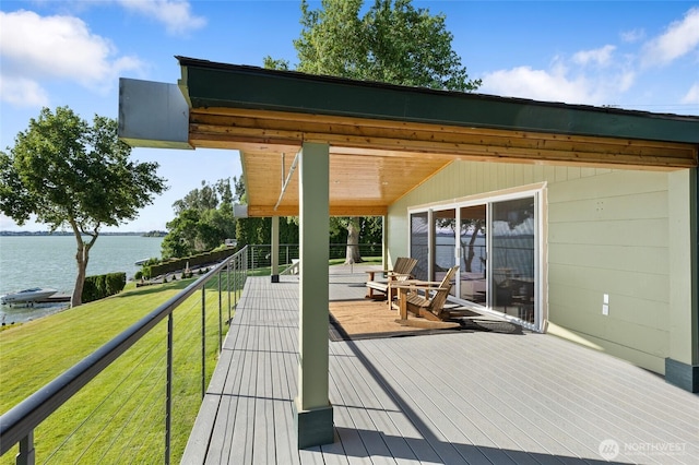 2102 NE Elgin Rd, Moses Lake, WA 98837 - wooden terrace with a water view and a lawn
