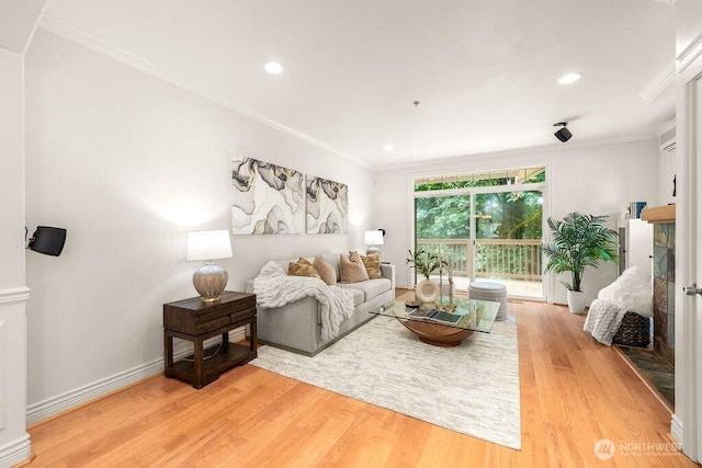 17815 80th Ave NE Unit C-1, Kenmore, WA 98028 - living room with light wood-style floors, ornamental molding, and recessed lighting