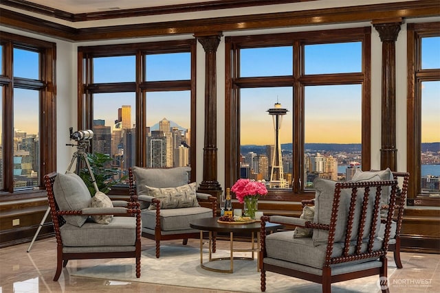 1214 Warren Ave N, Seattle, WA 98109 - sunroom / solarium featuring a view of skyline and plenty of natural light