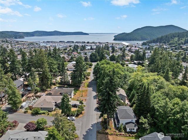 2702 Shannon Point Rd, Anacortes, WA 98221 - aerial view of property and surrounding area featuring a water and mountain view and nearby suburban area