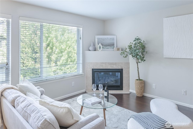 559 Mcgraw St Unit 204, Seattle, WA 98109 - living area with a tiled fireplace and wood finished floors