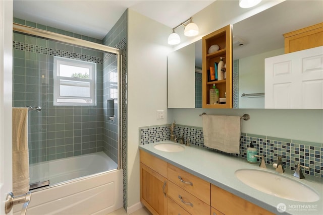 2117 N 29th St, Tacoma, WA 98403 - full bath featuring tasteful backsplash, enclosed tub / shower combo, and double vanity
