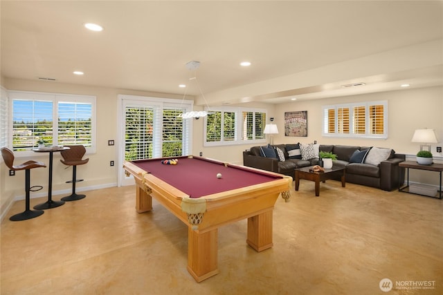 7440 SE 32nd St, Mercer Island, WA 98040 - recreation room featuring recessed lighting, pool table, and concrete flooring