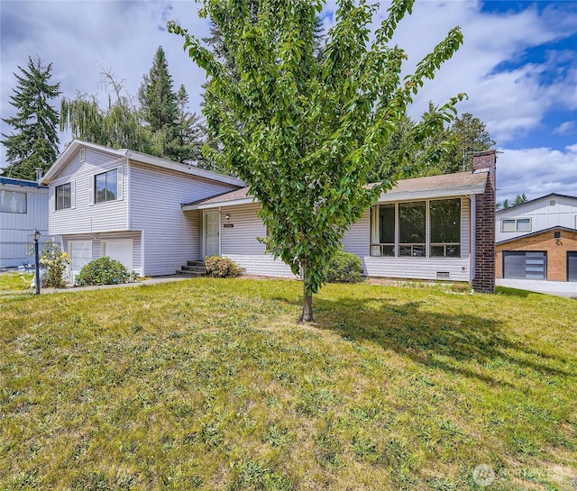 2708 NE 106th Pl, Seattle, WA 98125 - tri-level home with a garage, a front lawn, and a chimney