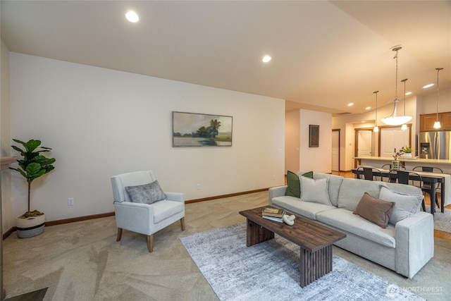 700 Twin Brooks Dr, Mount Vernon, WA 98273 - living area featuring vaulted ceiling, light colored carpet, and recessed lighting