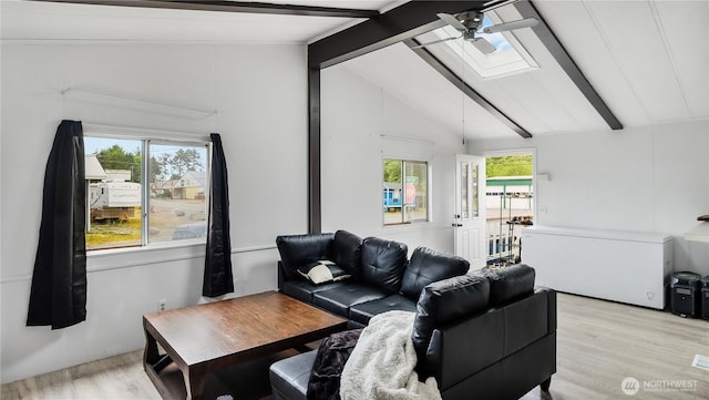 16880 Hwy 112, Clallam Bay, WA 98326 - living area featuring a skylight, a ceiling fan, light wood-type flooring, and plenty of natural light