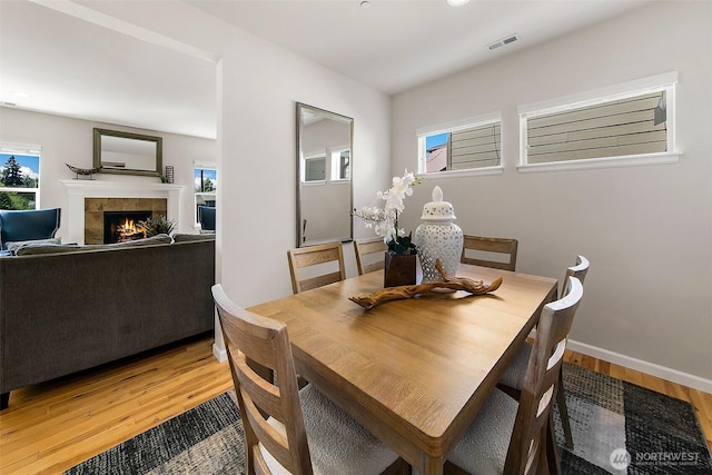 7649 NE 196th St, Kenmore, WA 98028 - dining area featuring a fireplace and light wood-style floors