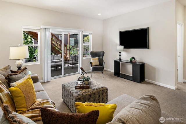 7649 NE 196th St, Kenmore, WA 98028 - living room featuring carpet floors and recessed lighting