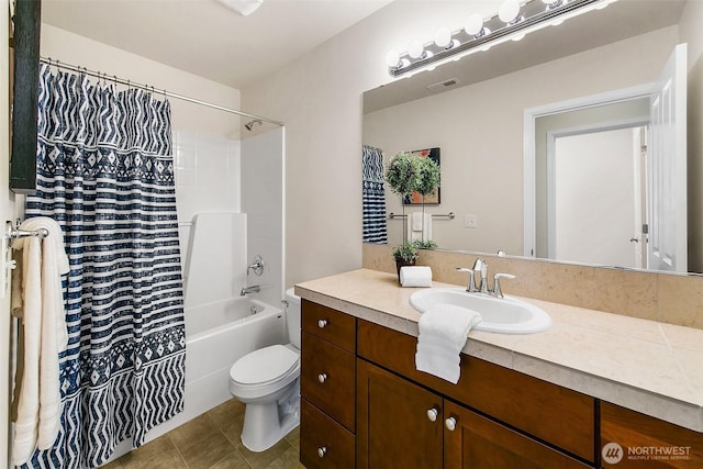 7649 NE 196th St, Kenmore, WA 98028 - bathroom with vanity, shower / bathtub combination with curtain, and tile patterned floors