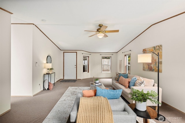 889 NE Sleepy Way, Bremerton, WA 98311 - living area with carpet flooring, lofted ceiling, and ceiling fan
