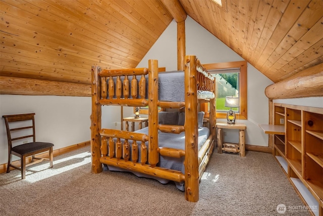 197 Swiftwater Ln, Leavenworth, WA 98826 - bedroom with wood ceiling, carpet, and vaulted ceiling
