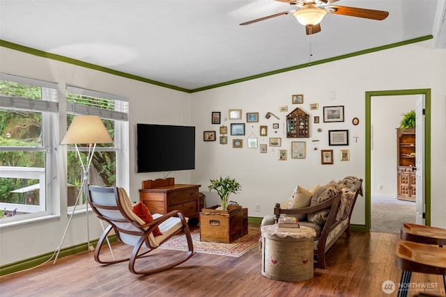 12543 Bear Track Ln SW, Port Orchard, WA 98367 - living area with a ceiling fan and wood finished floors