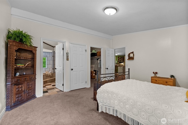 12543 Bear Track Ln SW, Port Orchard, WA 98367 - carpeted bedroom featuring ornamental molding, a spacious closet, and ensuite bathroom