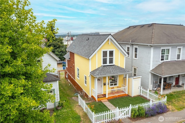1007 N Forest St, Bellingham, WA 98225 - view of front facade with a shingled roof, covered porch, and an outdoor structure