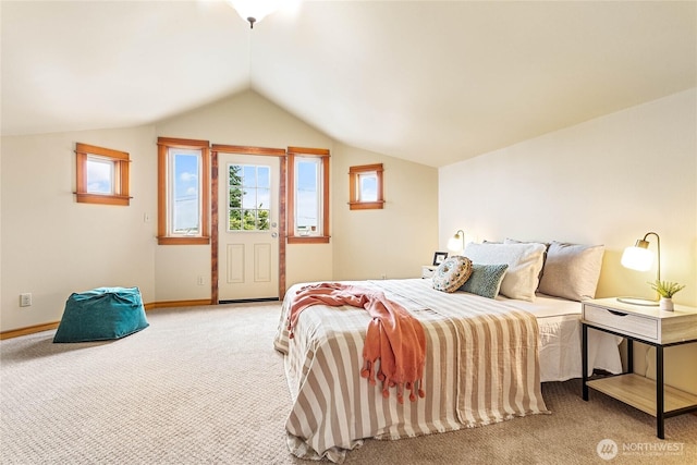 1007 N Forest St, Bellingham, WA 98225 - carpeted bedroom featuring lofted ceiling and baseboards