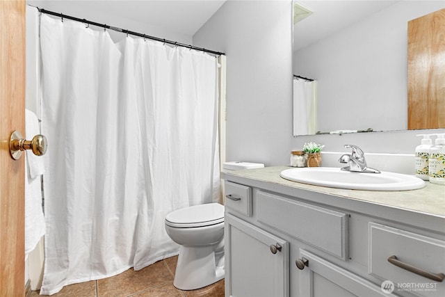 1007 N Forest St, Bellingham, WA 98225 - bathroom featuring tile patterned floors, vanity, and a shower with shower curtain
