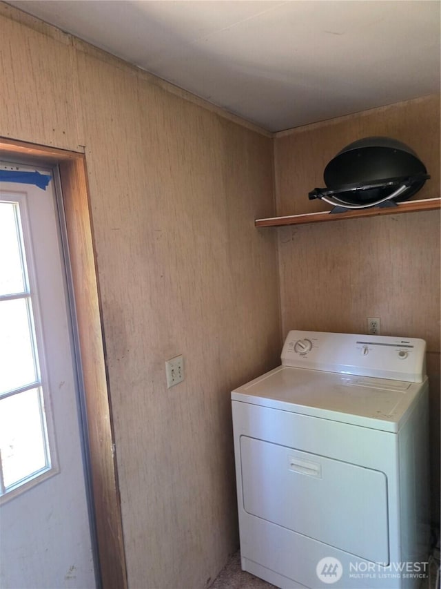 111 99th St S Unit 14, Tacoma, WA 98444 - laundry area featuring washer / clothes dryer, plenty of natural light, and wood walls
