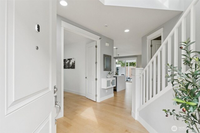 20402 1st Pl W, Lynnwood, WA 98036 - entrance foyer with light wood-type flooring, recessed lighting, and stairs
