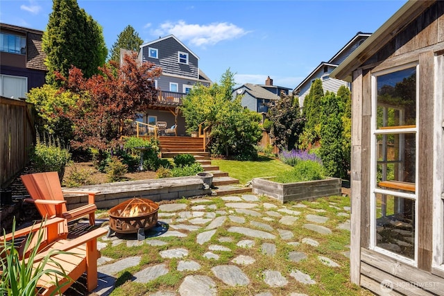 1628 27th Ave, Seattle, WA 98122 - fenced backyard with a fire pit, stairway, and a deck