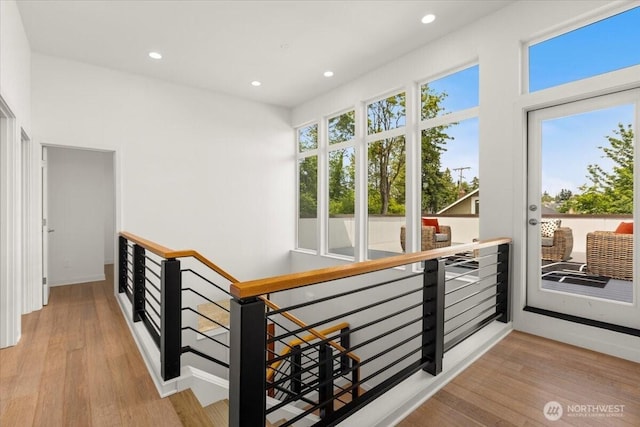 4603 S Juneau St, Seattle, WA 98118 - hall featuring an upstairs landing, recessed lighting, and light wood-style floors
