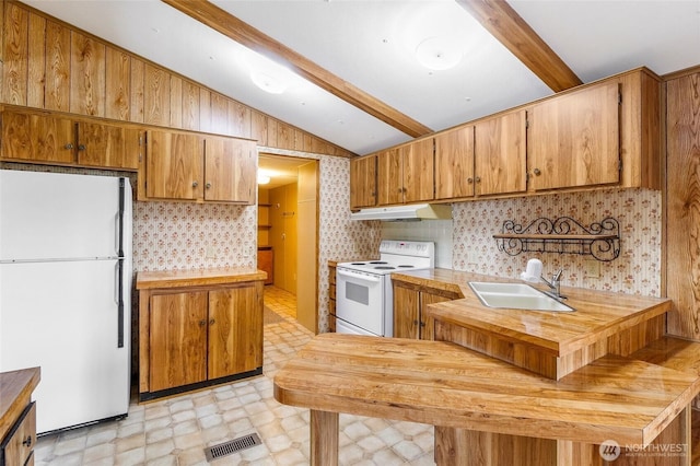 2240 W Broadway Ave Unit 22, Moses Lake, WA 98837 - kitchen featuring white appliances, under cabinet range hood, light countertops, and light floors