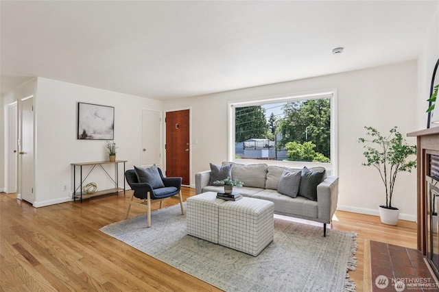 8902 17th Ave NE, Seattle, WA 98115 - living room featuring wood finished floors and a tiled fireplace